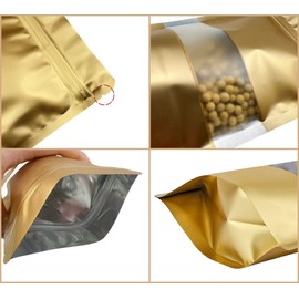 Rimiko Pack of 50 Ziplock Bags for Standing Up with Window, Zip Films Mylar Stand Up Bags, Resealable Bag for Food Storage (Gold, 12 x 20 cm)