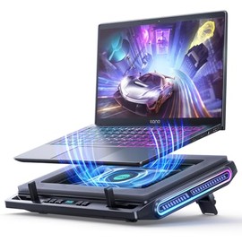 llano RGB Alfombrilla de enfriamiento para laptop gamer con potente ventilador turbo externo de 4,72’’ (11,99 cm), enfriamiento rápido para computadora portátil de 13-17,3’’ (33-43,9 cm), control por