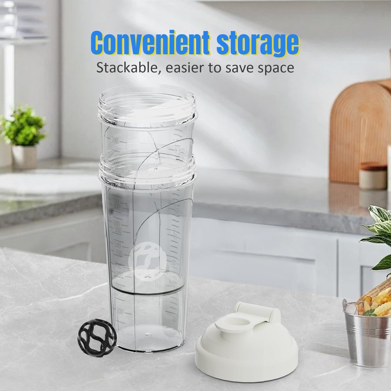 PZMLOASN Pack of 2 Protein Shaker Bottles, 700 ml, Leak-Proof