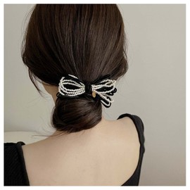 Iaceble French Bowknot Hairclip Barrette Velvet Bow Hair Barrette Vintage Black Bowknot Hair Clip Pearl Bow Headwear Clip Decorative Hair Accessories for Women and Girls Headdress