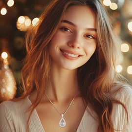 LAVUMO 1CT VVS1 Dancing Moissanite Necklace 925 Sterling Silver Brilliant Jewelry Gifts for Girlfriend, Wife, Mom, Birthday, Anniversary, Christmas, Valentine's Day (Tear of Joy Pendent)