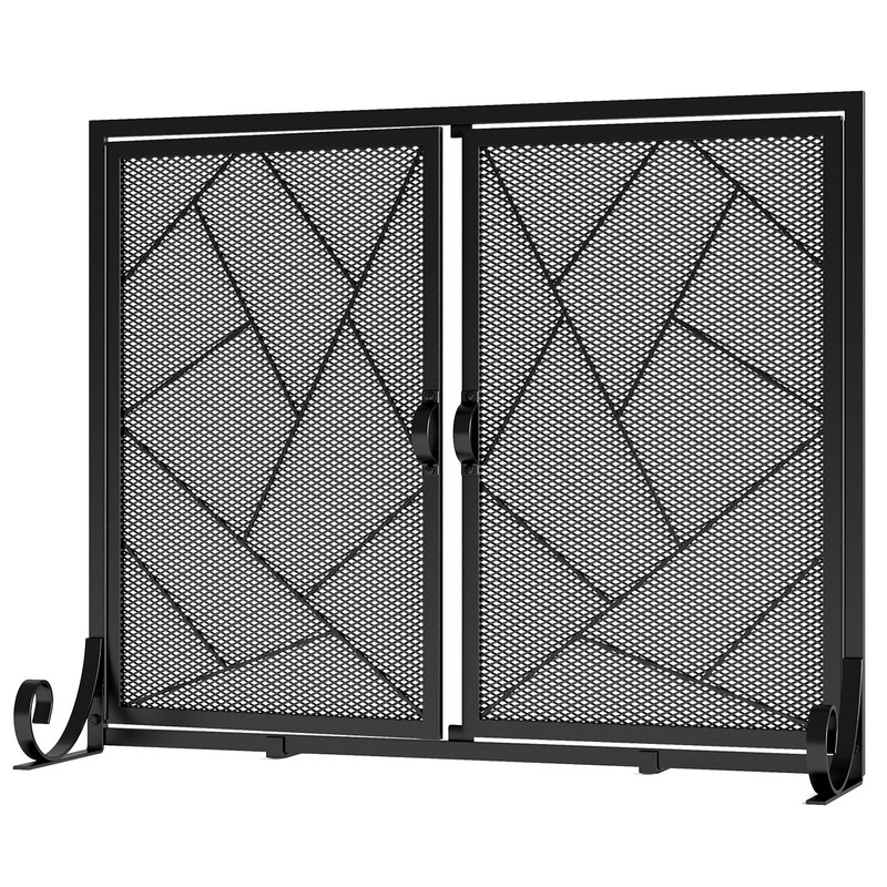 Fire Beauty Fireplace Screen with Hinged Doors Cast Iron Border