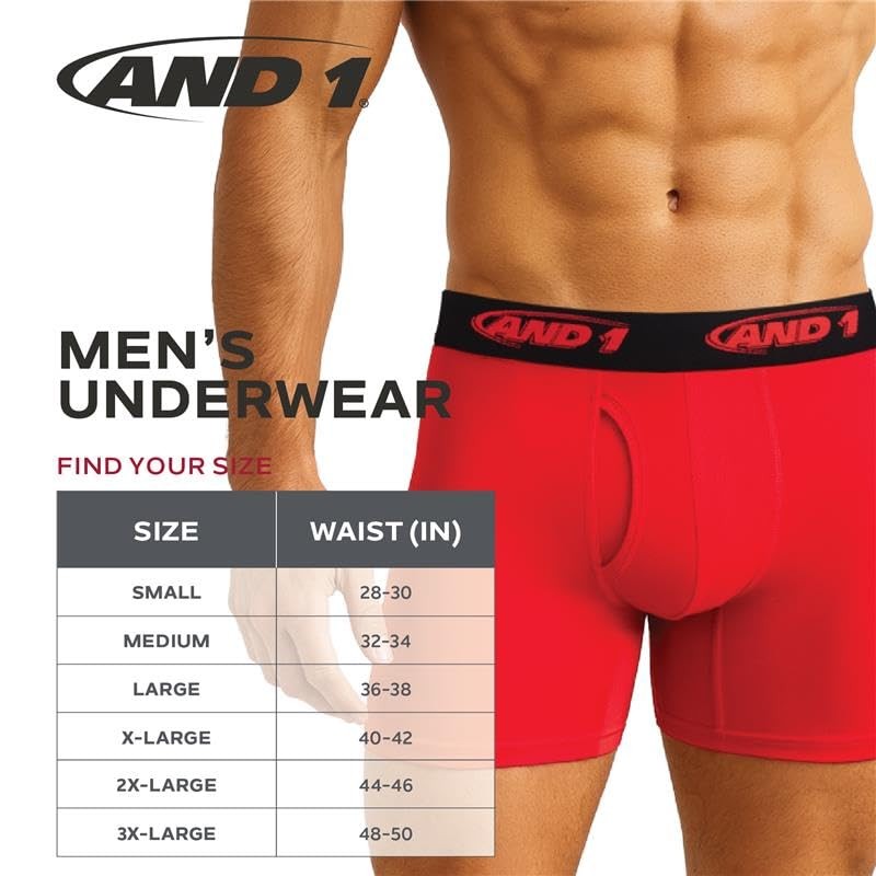 AND1 Mens Boxer Briefs - 6 Pack Platinum Performance Long