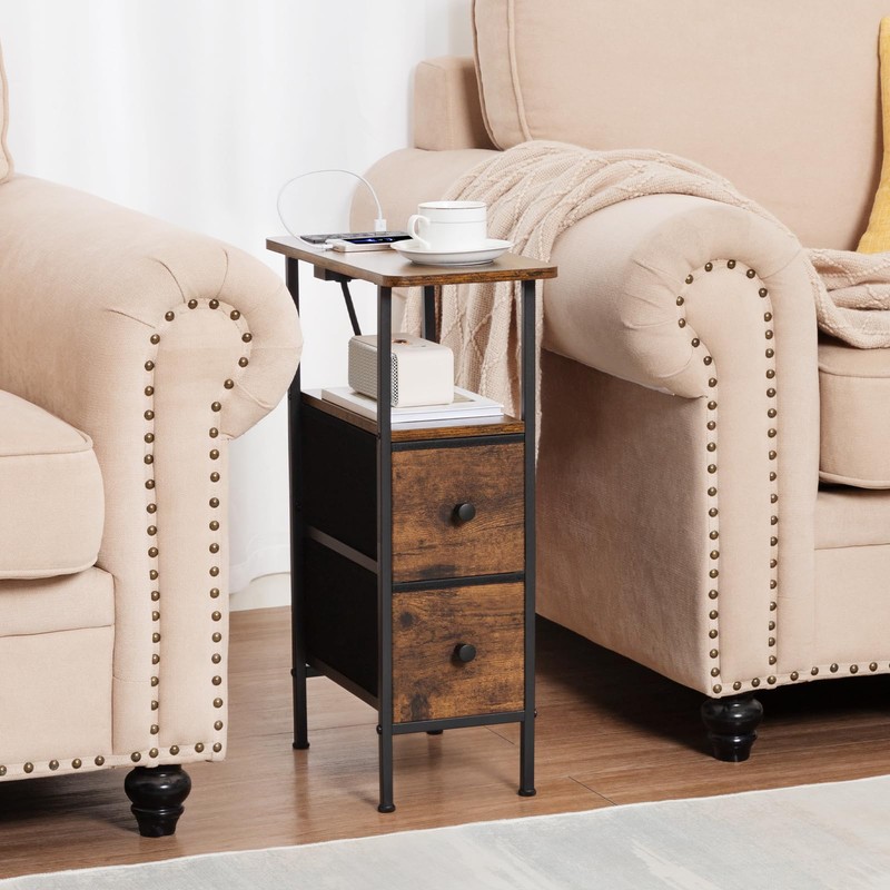 LOAKEKEL Narrow End Table Living Room with Charging Station, Skinny