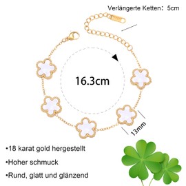 FUNIO Clover Leaf Bracelet for Women - 18 Carat Gold Link Bracelet Bangle Lucky Bracelet Jewellery Gift for Women, Stainless Steel, No Gemstone