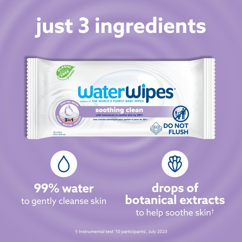 WaterWipes Soothing Clean Baby Wipes, 99% Water-Based Formula with Botanical