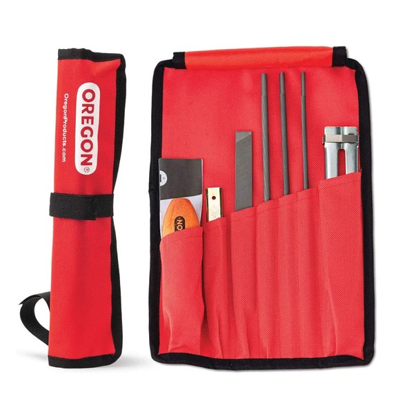Oregon Universal Chainsaw Field 7pc Sharpening Kit - Includes 5/32-Inch, 3/16-Inch, and 7/32-Inch Round Files, 6-Inch Flat File, Handle, Filing Guide, and Travel Pouch (617067)