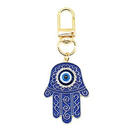 Jasimkiss Evil Eye Keychain Hamsa Hand keychain Protection Charm for Men Women Car Key Ring Bag Purse Accessories (Gold Blue)