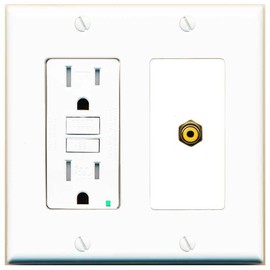 RiteAV RCA-Yellow Wall Plate with GFCI Power Outlet [White]