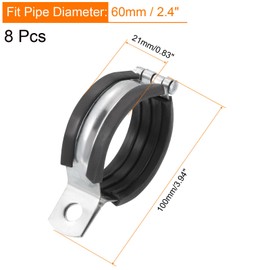 sourcing map 8Pcs Split Ring Hanger Pipe Strap Fit for 2.4"(60mm) Pipe Rubber Cushion Pipe Support Bracket Pipe Clamps for Pipe Tube