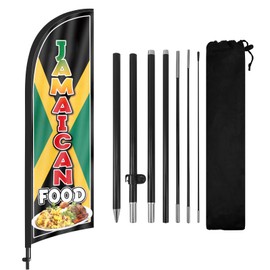 Jamaican Food Advertising Feather Flags Banner, Jamaican Food Swooper Flags with Poles and Ground Stake, 8FT Advertising Feather Flags Sign for Jamaican Food Business