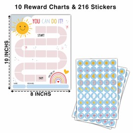 Sun Rainbow Theme Reward Chart, 10 Kids Behavior Charts with 216 Round Stickers, Sticker Incentive Responsibility Chart for Teens Kids Toddler Homework Assignments Attendance-A05