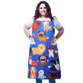 XIEJINJIA Cute Bib Apron Adjustable Extra Long Ties with 2 Pockets Kitchen Cooking Baking Gardening for Women Men Chef Gifts Dog