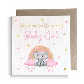 Second Ave Baby Girl Newborn Congratulations Rainbow Elephant Square Card