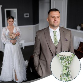 Luckyvestir Ties for Men, Blue/Pink/Green Floral Tie, 2.56" Skinny Flower Neck Tie for Wedding/Groom (S: Green & Sage & Cream)