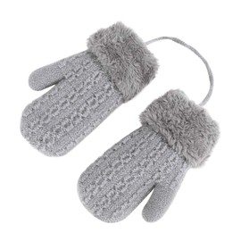Children's double knitted gloves, mittens made of wool, plush winter for children 1-4 years. - gray