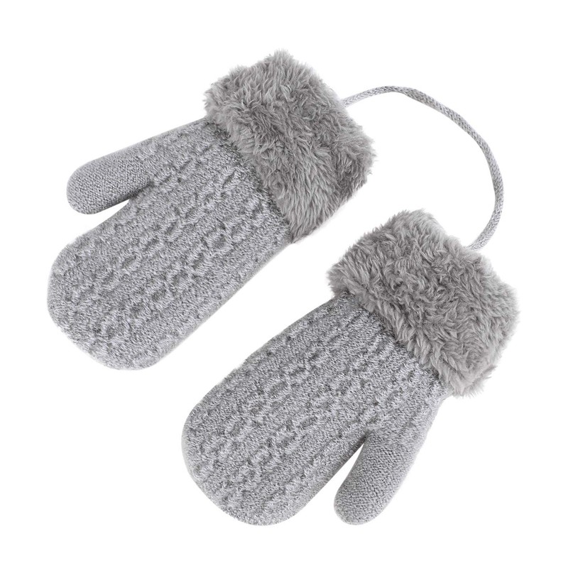 Children's double knitted gloves, mittens made of wool, plush winter