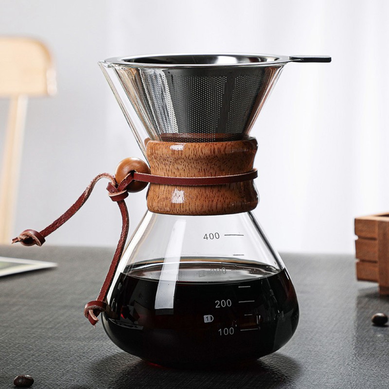 Pour Over Coffee Maker 400ml Double Layer Filter V Spout