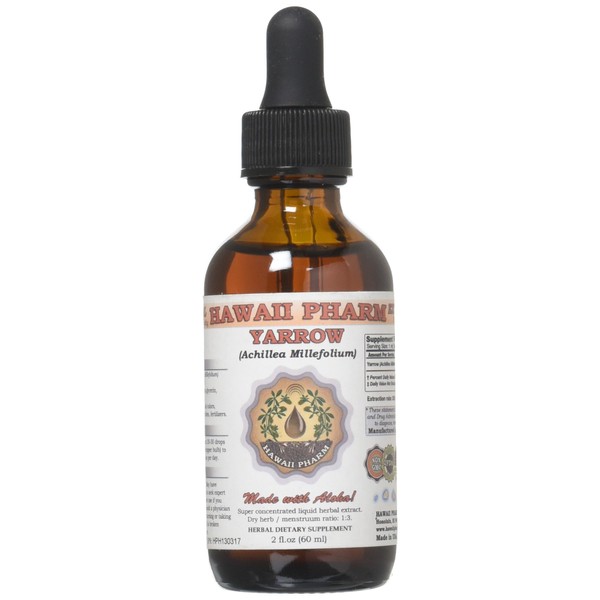 Yarrow Alcohol-Free Liquid Extract, Organic Yarrow (Achillea millefolium) Dried Herb Glycerite Natural Herbal Supplement, Hawaii Pharm, USA 2 fl.oz