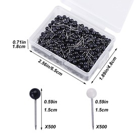 1000 Pieces Pins Set, 2 Colours Push Pins, Head Pins for World Map, Pin Board, Crafts