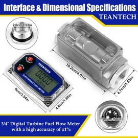 Turbine Flow Meter 3/4" inch Digital LCD Display with NPT Counter Oil Flowmeter Kerosene Diesel Fuel Flow for Measure Diesel Kerosene Gasoline