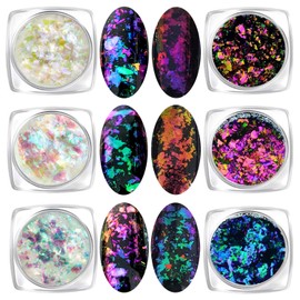 Iridescent Glitter Chameleon Nail Flakes Set of 6 Jars (Mixed Chameleon)