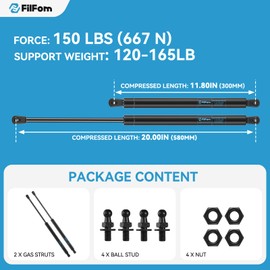FILFom 20 inch Gas Prop Struts Spring 150Lb/667N Lift Supports Shocks for RV Bed Motorhome Door Basement Floor Hatch Boat Lid Truck Bed Tonneau Cover Toolbox Lid Window, Set of 2