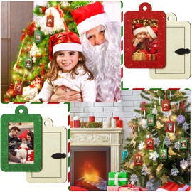 Yalikop 16 Pcs Christmas Photo Ornament Frame Xmas Picture Frame Wooden Hanging Photo Frames for Christmas Tree Holiday Family Decoration Red Green (Rectangle, 3.4 x 2.6 Inch in Exterior)