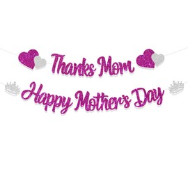 FHGG Glitter Happy Mother's Day Banner Thanks Mom Garland Happy Mothers Party Decorations for Supplies Mother Decor Garlands Sign Purple