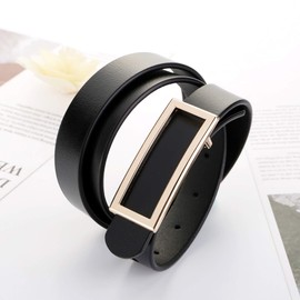 Women Belt Soft Genuine Leather Belts Width 0.80" Waist Belt Gold Solid Color Rectangle Buckle Waistband, 2-Pack, Black & Burgundy, For Waist 30"- 36", Women Size M-L, 6-8