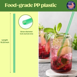 Glotoch Express 1000 PCS Individually Wrapped Green Plastic Straws, 10.25'' Long, 0.24'' Diameter Disposable Drinking Straws for Every Occasion, Party, Made in USA