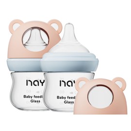yanyoyo Natural Glass Baby Bottle for Breastfeeding Babies, 3oz Newborn Anti-Colic Baby Bottle with Slow Flow Nipples (SS), Clear, Wide Neck, 2 Pack, 0 Months+