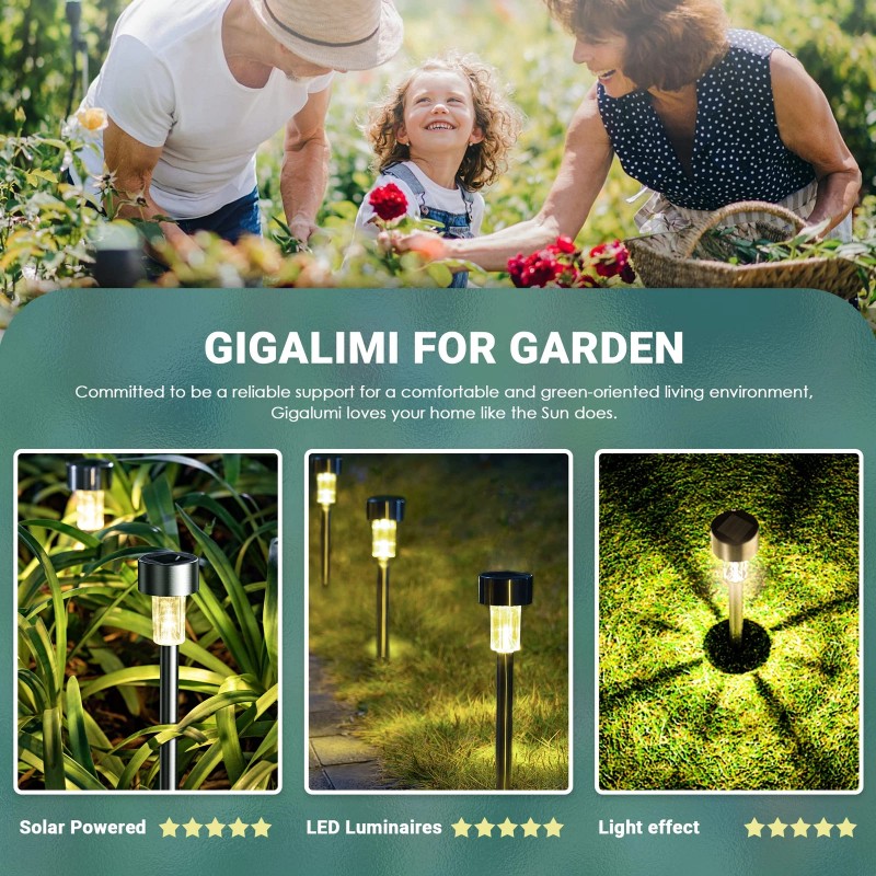GIGALUMI 16 Pack Solar Outdoor Lights Warm White Waterproof Landscape