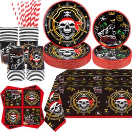 Obussgar Pirate Birthday Party Decorations - Pirate Party Supplies including Plates, Cups, Napkins for Pirate Party Decorations (40)