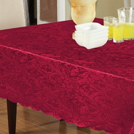 Classic Damask Printed Jacquard Tablecloth Washable Rectangle Round Runner Napkin Table Cover Cloth Protector for Kitchen Picnic (Red, Table Cloth (52"x90") 132 x 228cm)