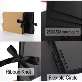 11 x 8 Inch DIY Scrapbook Photo Album,80 Pages (40 Sheets) Hardcover Blank Black Page Wedding and Anniversary Family Photo Album