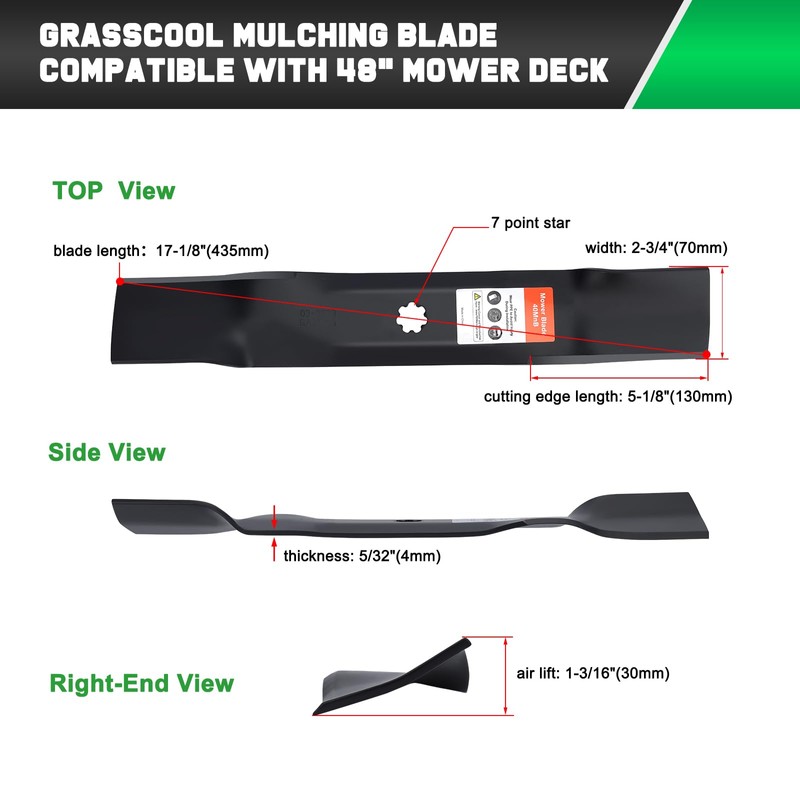 Grasscool GX21784 48 inch Mower Mulching Blade for John Deere