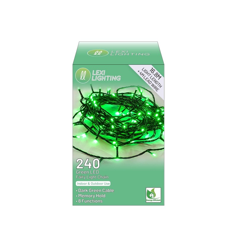 240 LED Fairy Light Chain Dark Green Cable - 7