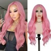 Fancy Hair Pink Long Wavy Wigs for Women Curly Middle