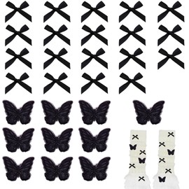 30pcs Butterfly Bow Charms for Socks Charms Mini Ribbon Bow Junk Socks Charms kit Cute Girly Y2K Decorative Pins for Socks Shirts Hats Shoes Gloves Brooch Safety Pins Accessories Bulk (Black)