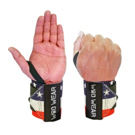 WOD Wear Elastic Wrist Wraps for Powerlifting, Strength Training, Bodybuilding, Cross Training, Olympic Weightlifting, Yoga Support - One Size Fits All (American Flag)