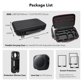 MYAKON Carrying Case for Insta360 X4 Accessories, Tempered Glass Screen Protectors (3 Pack), Silicone Protective Silicone Sleeve Case Cover and Lens Cap for Insta 360 X4 Accessories Bundle