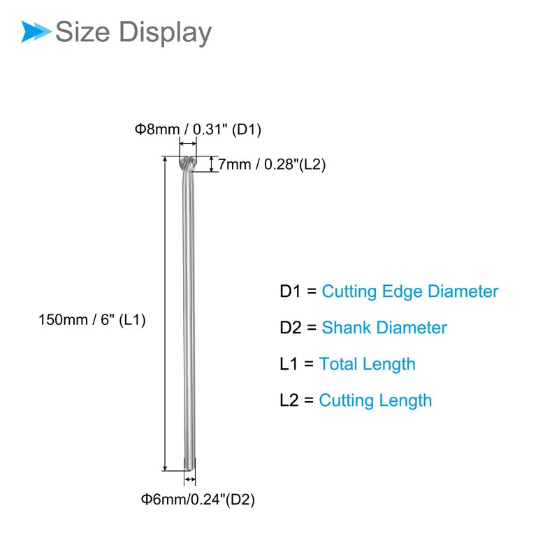 CoCud Tungsten Carbide Rotary Burrs File, 6mm Shank 8mm Dia,