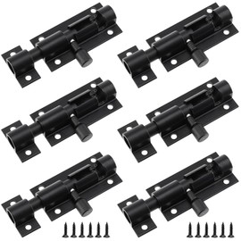 CHEUKYIU Pack of 6 Door Latches, Lock Bolts, Stainless Steel Sliding Bolt Flat Sliding Lock Door Bolt for Interior and Exterior Doors, Black, with 36 Screws