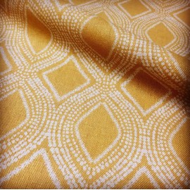 Art Deco Damask Floral Fabric Curtain Upholstery Linen Look - 280cm Extra Wide - Ochre Mustard & Cream (Sold by The metre)