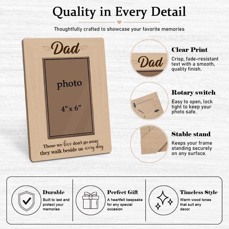 Dad Memorial Picture Frame Holds 4 x 6 Photo, Rustic