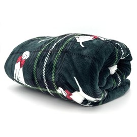 Victoria's Secret Pink Holiday Plush Cozy Throw Blanket, Green Plaid with Dog Pattern