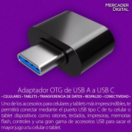 Mercader Digital 2 Pzs Adaptador Usb A Tipo C Otg 3.0 Conector Celular Tablet