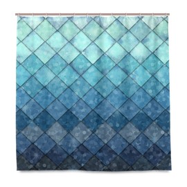 ZOEO Shower Curtain Backdrop Ocean Blue Teal Mermaid Fish Scales Geometric Rhombus Bathroom Home Decor Set Fabric Bridal Polyester Washable Waterproof 12 Hooks for Women 72x72 Inch
