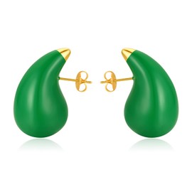 Tear Drop Earrings For Women, Chunky Gold Hoop Lightweight Hollow Eardrop Trending Oversized Statement Pierced Polished Hypoallergenic Ear Studs Gift Jewelry(Green)